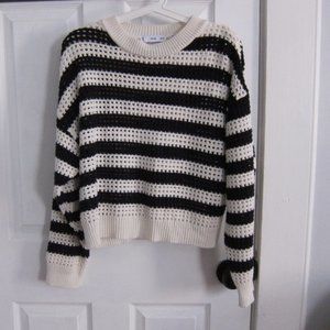 Mango Cream Dark Navy Striped Open Knit Sweater S